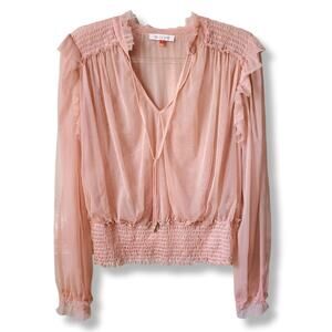 Mele E Pere Pink Sheer Mesh Smocked Top L Fairy Fairy Frilly Coquette Romantic